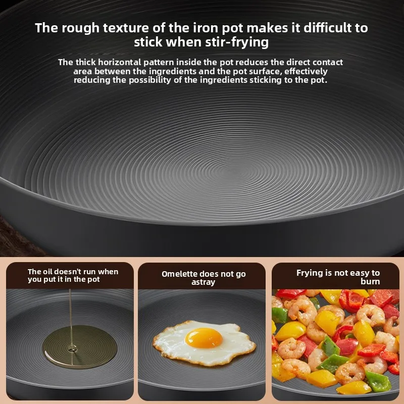 Cast iron flat bottomed pan uncoated household deep fried egg pancake non stick pan electromagnetic stove steak frying pan 3