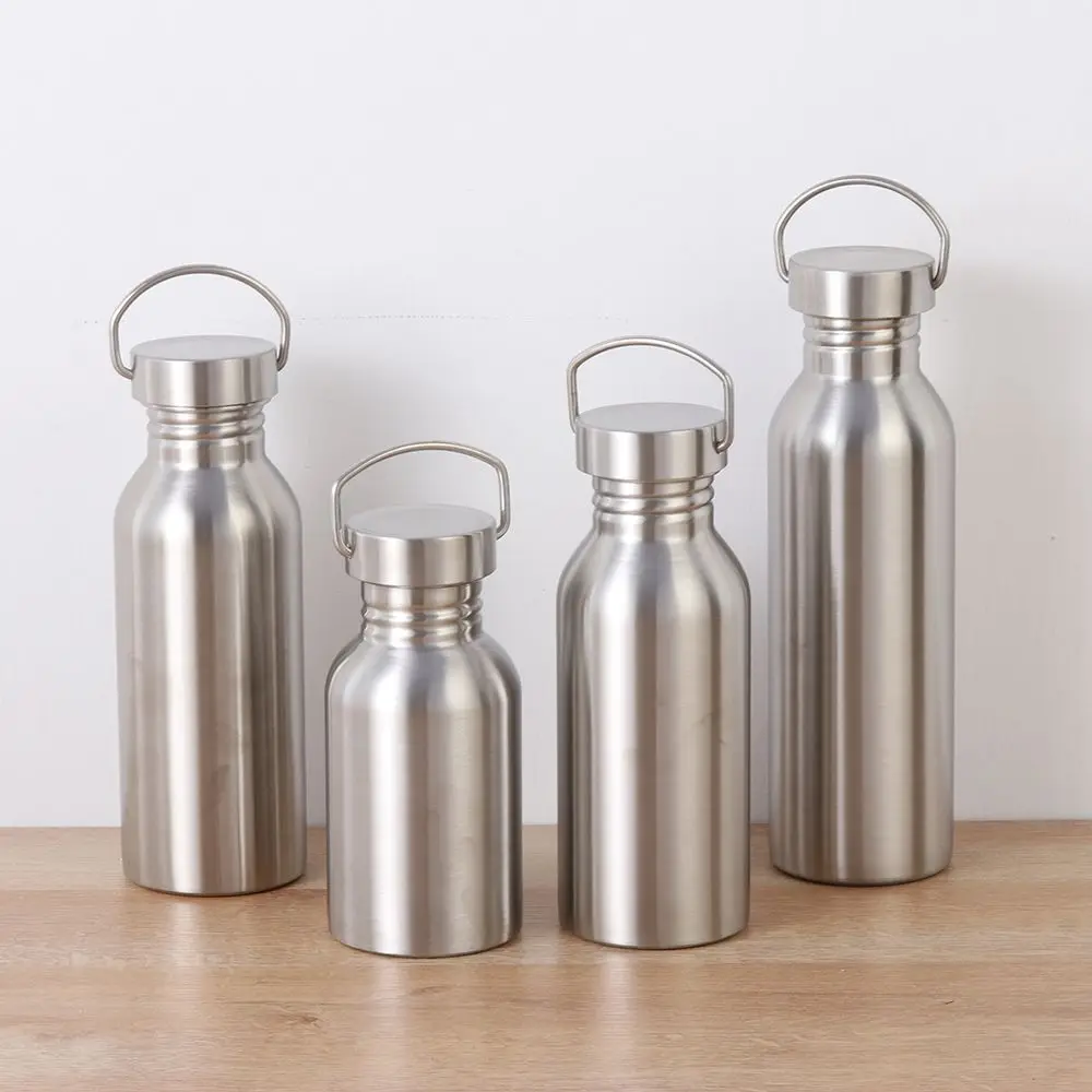 Stainless Steel Bicycle Water Bottle Sports Fitness Single Walled Leak-Proof Bamboo Lid Vacuum Insulated Metal Flask Portable