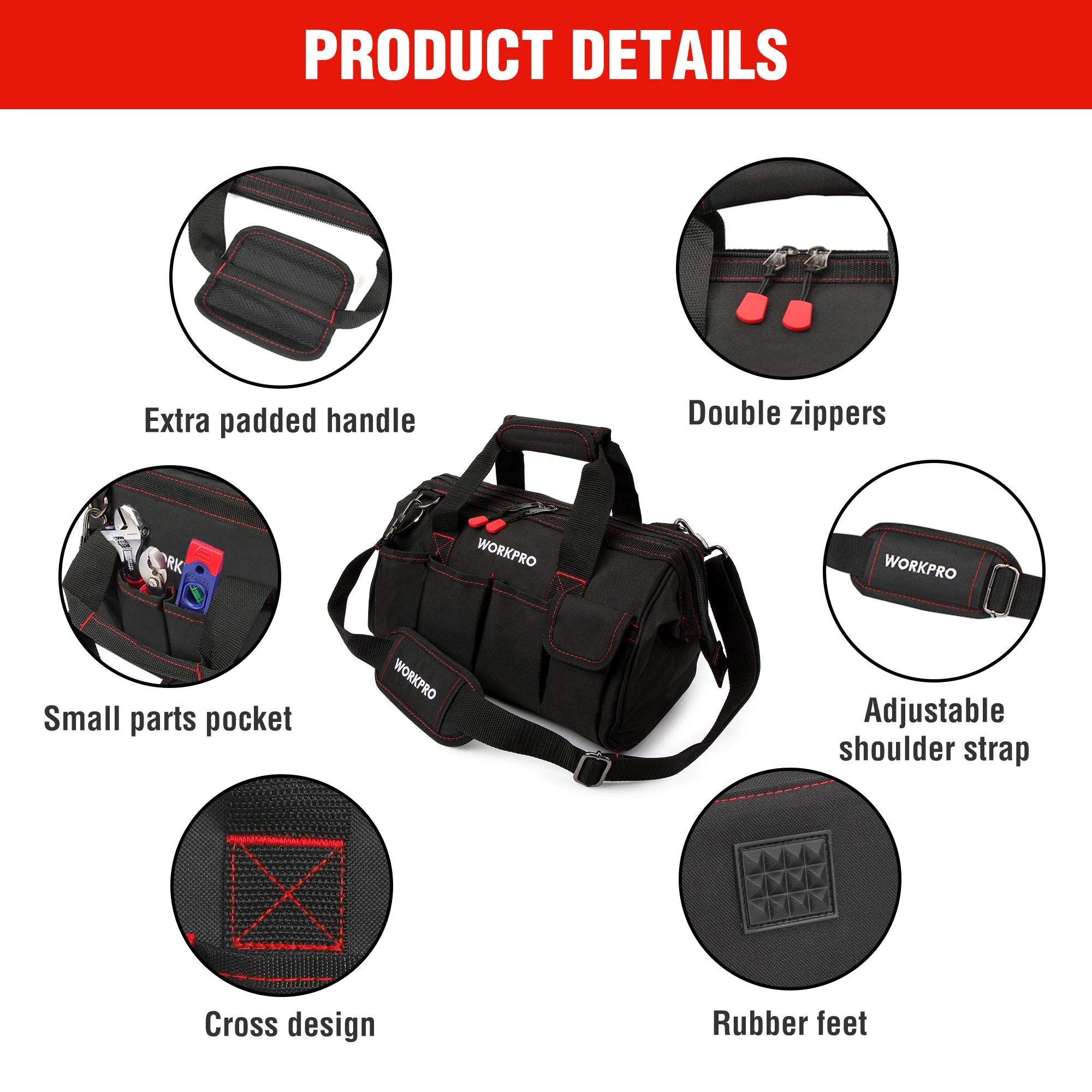 WORKPRO 12-Inch/30cm Tool Bag Waterproof Electrician Bag Multifunctional Bags for Travel Bags Portable Tool Kits Bag