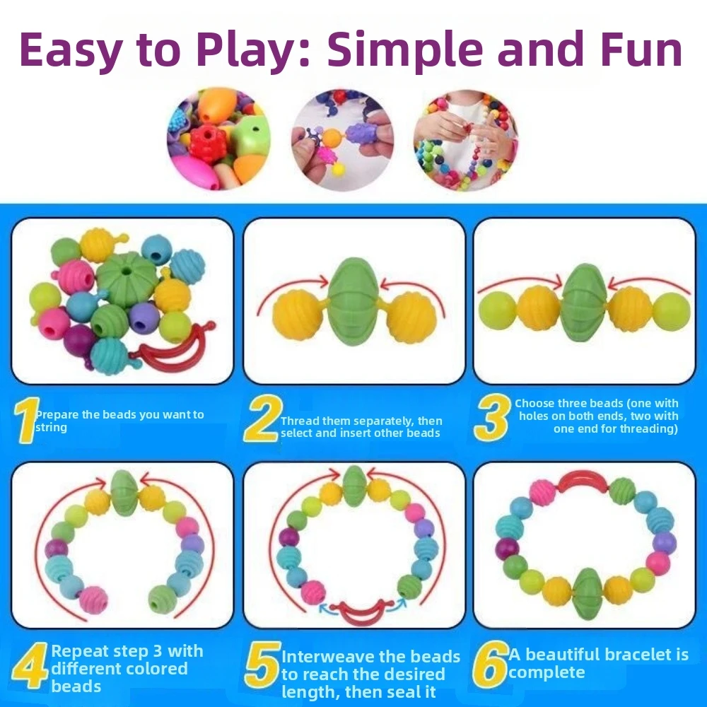 New Colorful Pop Bead Set No String Required Assorted Shapes Jewelry Beads Snap Together Children's Beading Birthday