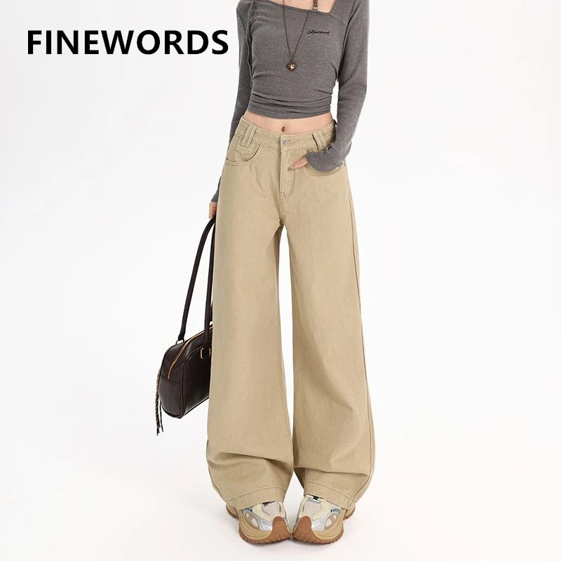 

Широкие брюки FINEWORDS с высокой талией, свободного кроя, цвета хаки, винтажный уличный стиль, полная длина