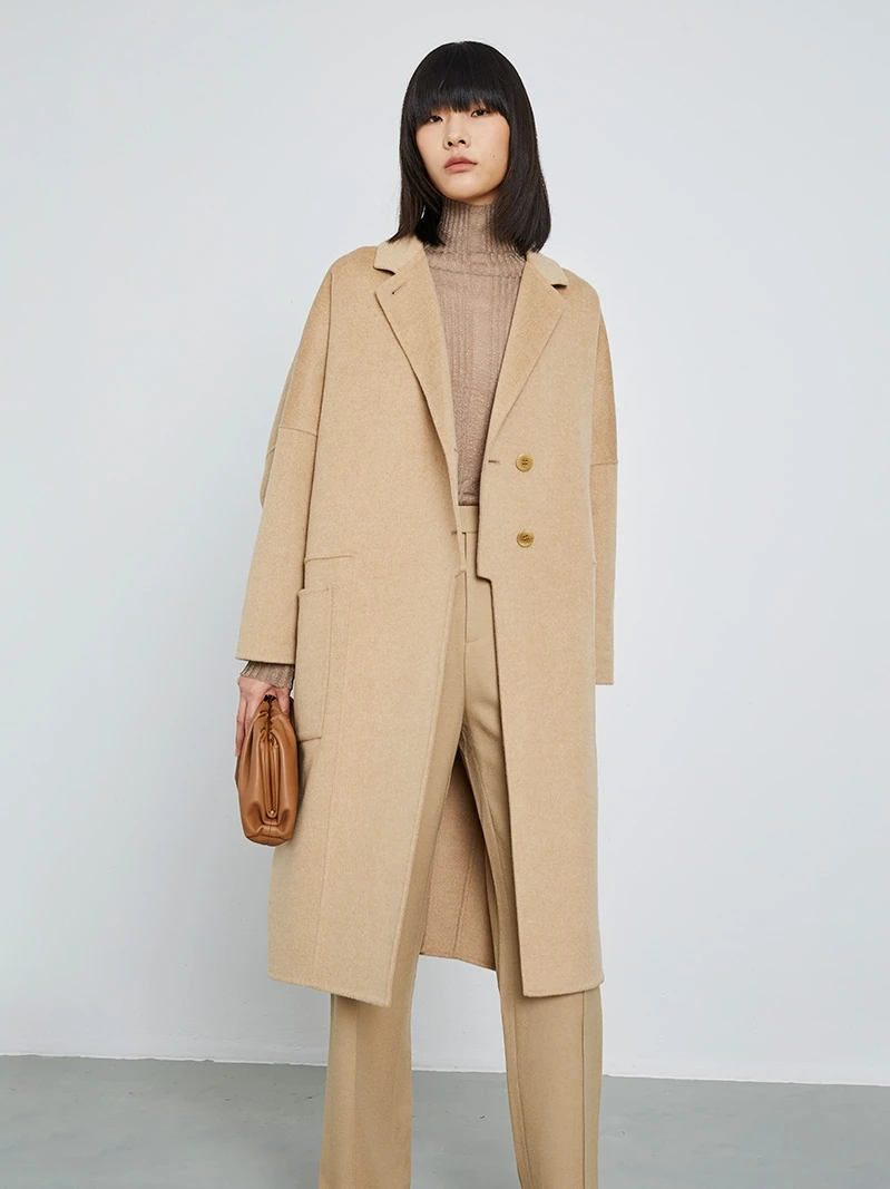 

Пальто женское премиум-класса из 100% шерсти, оверсайз, с воротником-пэчворк, двустороннее, для повседневной носки, в художественном стиле