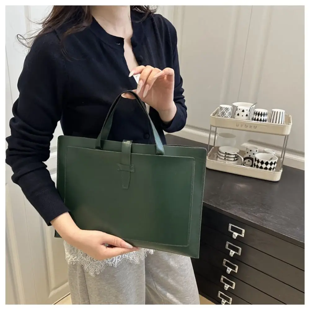 Fashion Solid Color File Tote Bag Office Business Briefcase Casual PU Leather Laptop Handbag Travel