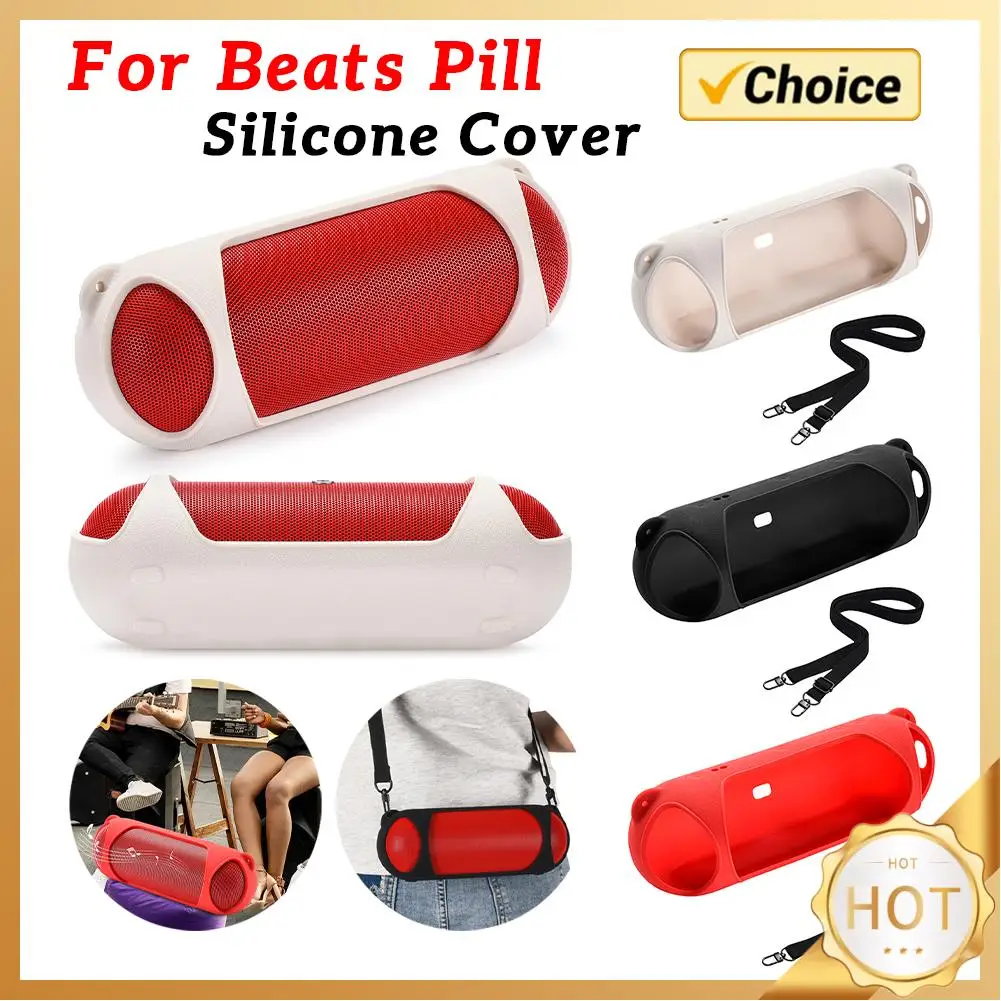 Carrying Silicone Cover Case Silicone Anti-Drop Travel Protective Carrying Pouch with Shoulder Strap for Beats Pill Wireless BT