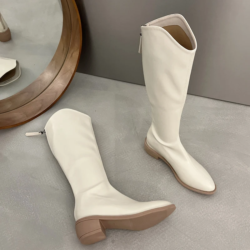 Fashion Ladies Knee High Chelsea Boots 2023 New Autumn Winter Female Heel Pumps Shoes Zippers Pointed Toe Women Ankle Boots