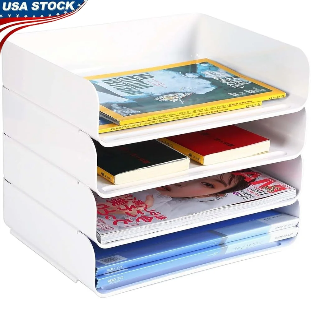 

4 Tier Stackable A4 Paper Tray Desk Organizer Document Holder Office File Tidy File Storage Solution Students and Professionals