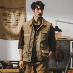 2024 autumn and winter new men's coat American vintage fashion waistcoat short cargo jacket