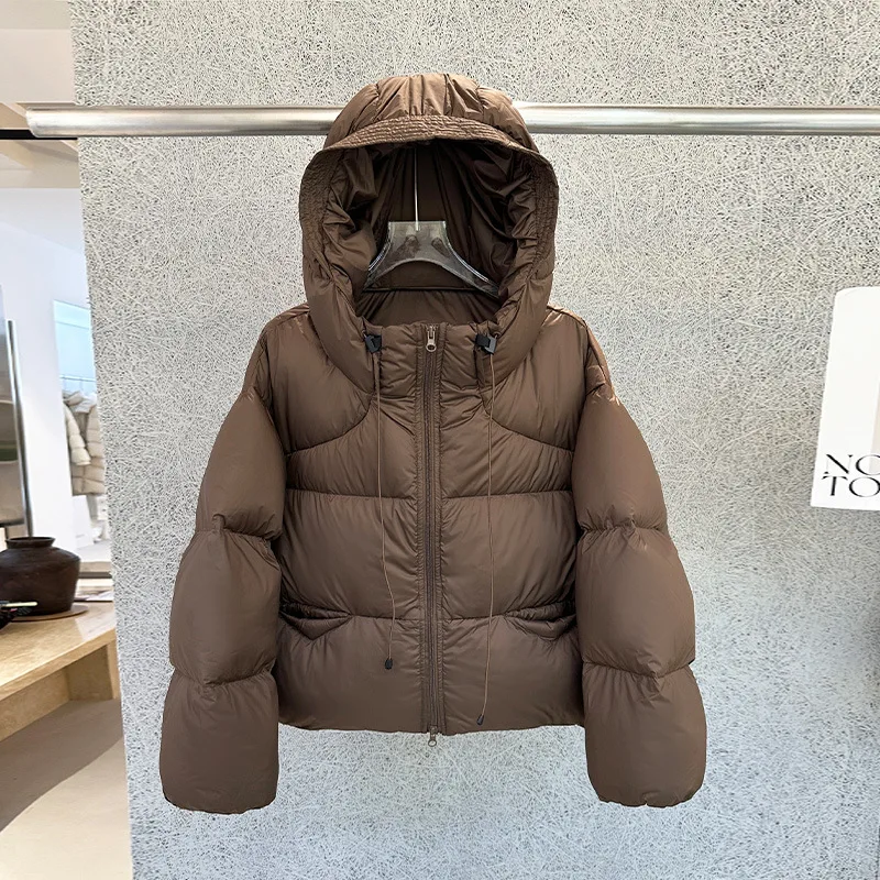 90% الأبيض بطة أسفل سترة المرأة عادية كبيرة الحجم رمادي مقنعين كم طويل نفخة معطف 2025 سميكة الدافئة الصلبة قصيرة سترات أبلى #4