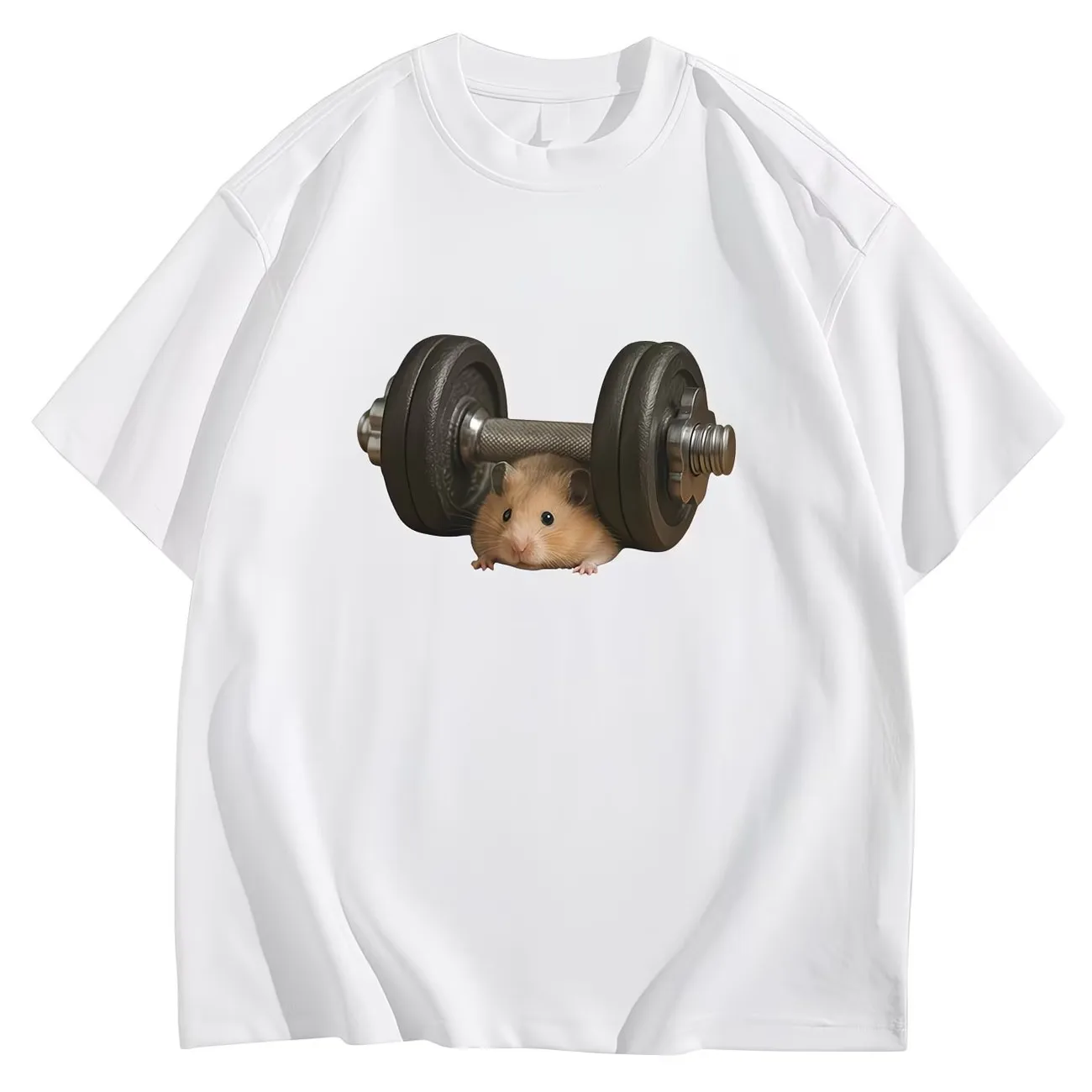 Funny Hamster Gym Meme T-Shirt Weights Struggle Graphic Tee Summer Short Sleeve Humorous Workout Gift Trendy Streetwear Tops