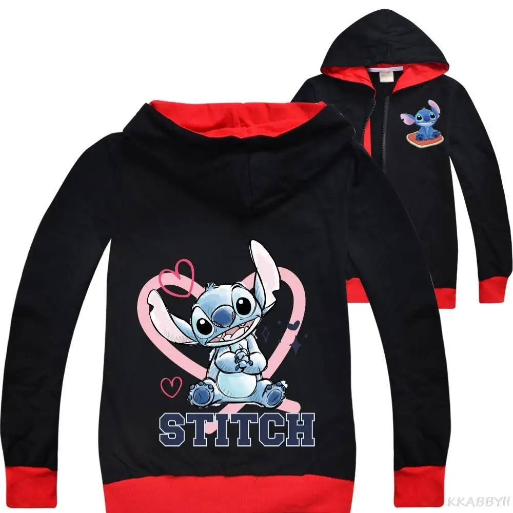 Stitch Clothes Kids Zipper Jackets for Girls Hooded Sweatshirt Baby Boy Hoodies Children Long Sleeves Sweater