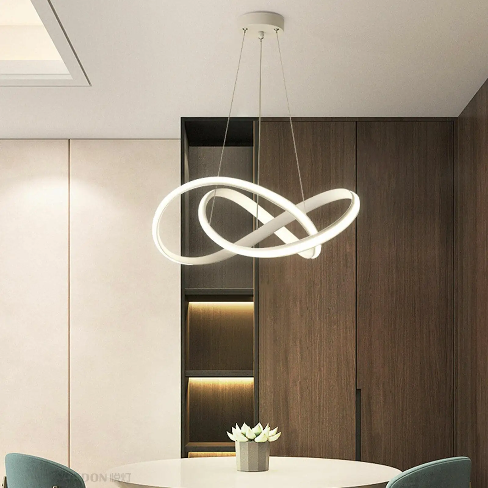 Modern Chandelier LED Ceiling Lamp Round Ring Hanging Pendant Light Fixture Restaurant Creative Home