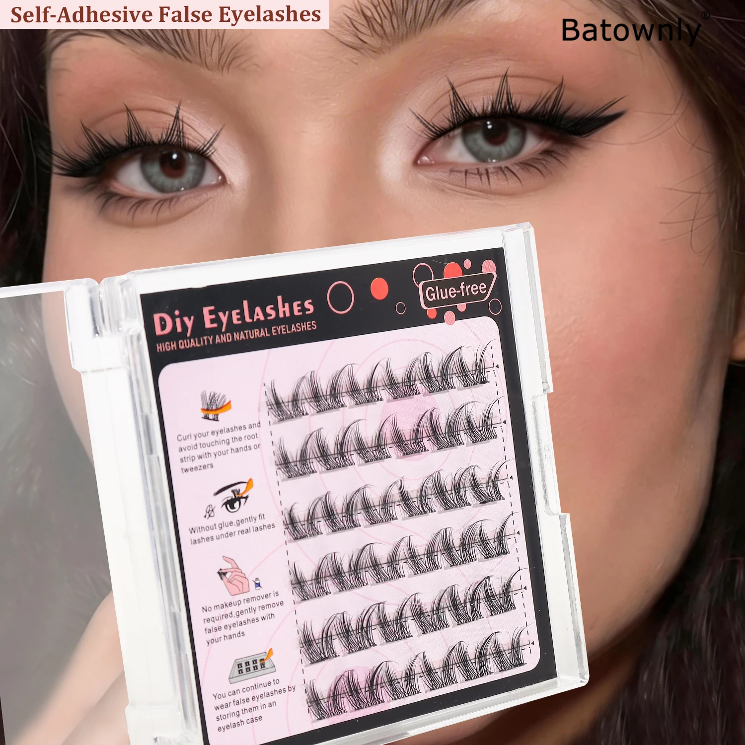 36 Clusters, Self-Adhesive Eyelash Clusters, Natural Cat Ear Style, DIY Self-Grafting Eyelashes, Glue-Free Single Cluster Eyelashes, Easy to Carry, Beginner-Friendly, Suitable for Daily Use