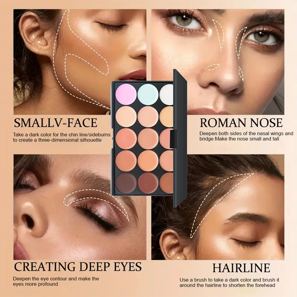 Concealer in 15 colors, foundation cream, contour cream, moisturizing face concealer, liquid foundation, acne marks