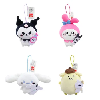 Sanrio Kawaii Kuromi 마이 멜로디 만화 귀여운 Cinnamoroll Pom Porin Purin 플러시 장난감 가방 펜던트 키 체인 크리스마스 생일 선물