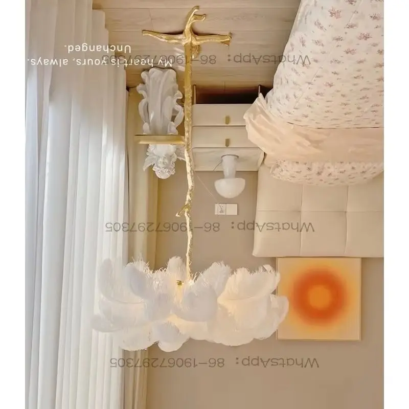 Internet celebrity ambient light American living room floor lamp Nordic bedroom ostrich feather lamp light luxury