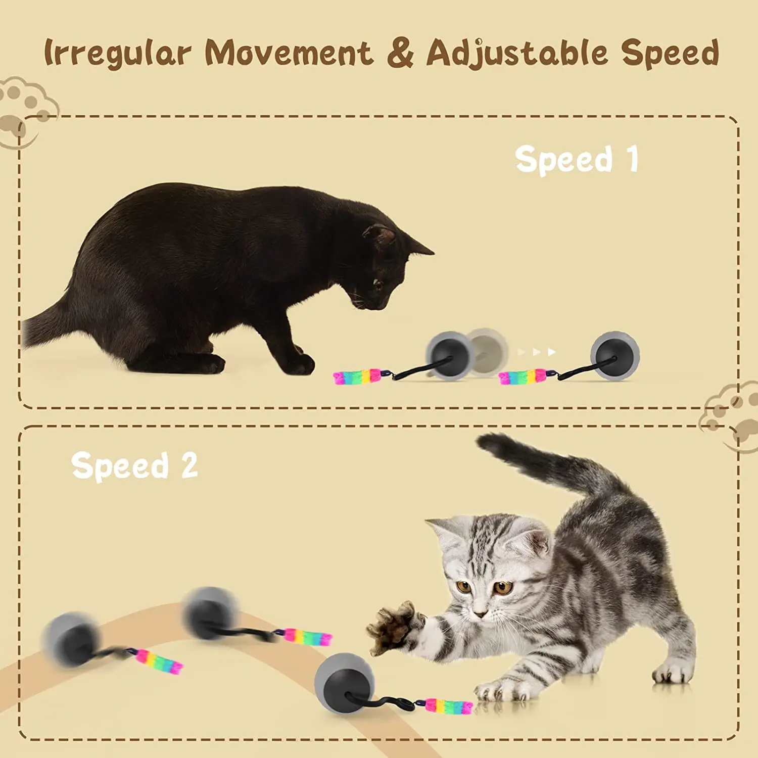 ATUBAN Cat Toy,Interactive Cat Toys for Indoor Cats,Automatic Moving Cat Ball Toys LED,Two Speeds Smart Cat Toys Without Noise