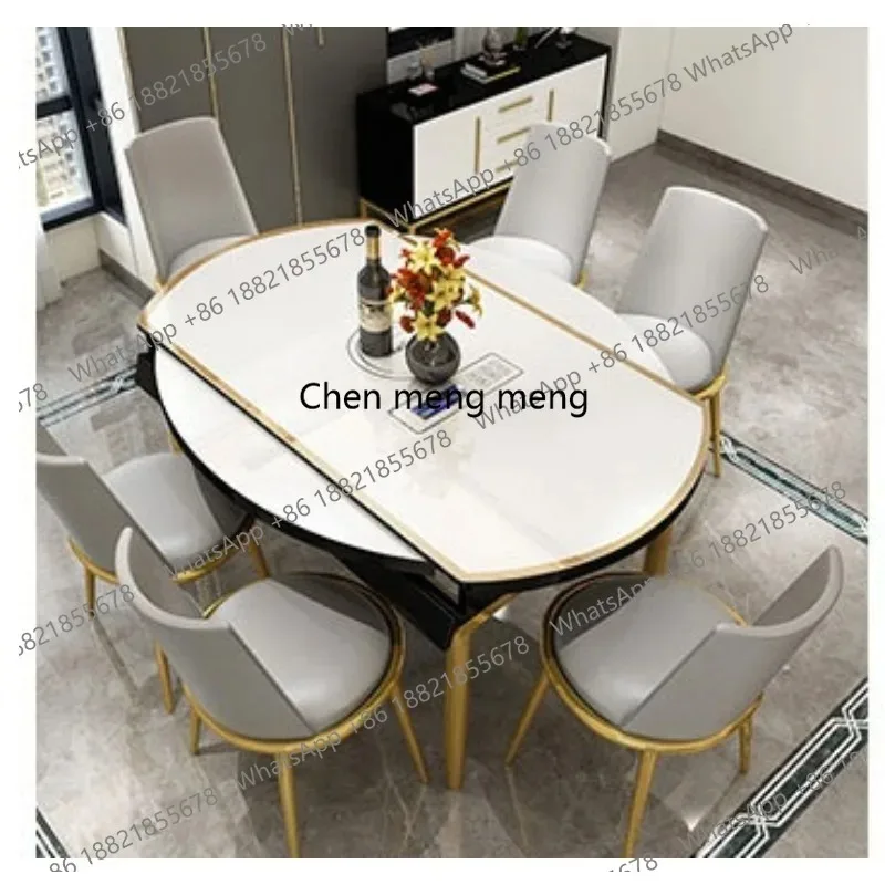 

Современный обеденный стол K153 для небольшой квартиры с индукционной плитой, выдвижной столешницей из закаленного стекла, регулируемый по размеру, круглый.