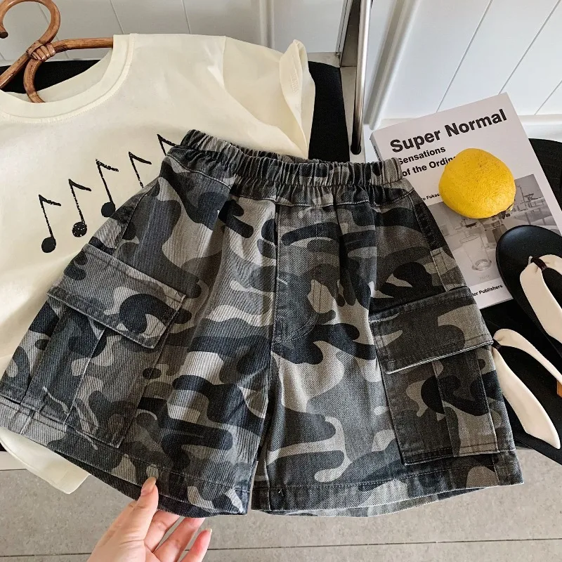 Boys Camouflage Shorts 2026 Summer New Children's Casual Cropped Pants Toddler Joggers Baby Pants Clothing 1-8T