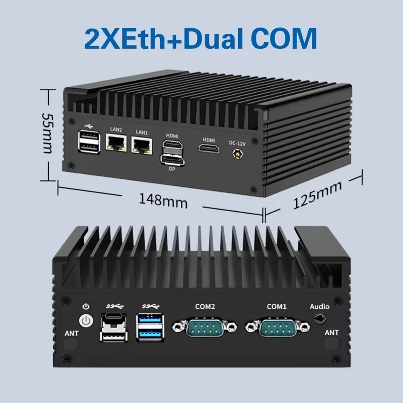 High Quality N100 Mini PC Fire Wall Fanless Box Computer with 2 LAN Soft Routing DDR4 for Industrial Use US/EU Plug