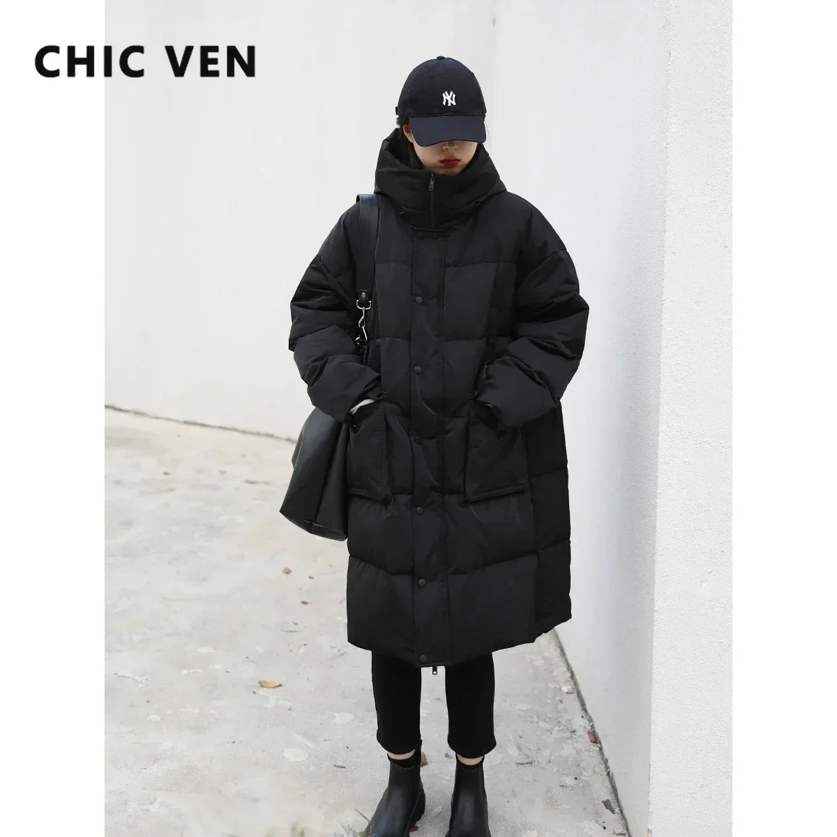 CHIC VEN Korean Women\'s Long Down Coat Thick Warm 90 White Duck Down Jacket Winter Fashion Female Overcoat for Woman Parka 2023