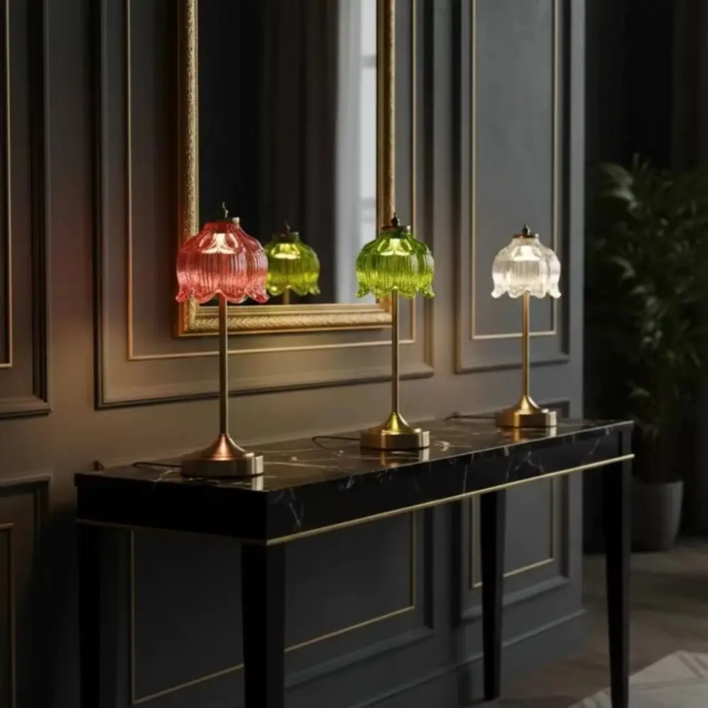 Luxury Dimmable Cordless Desk Lamp Gold Touch Switch Rechargeable Lamp Glass Crystal Vintage Gold Touch LED Lamp Outdoor