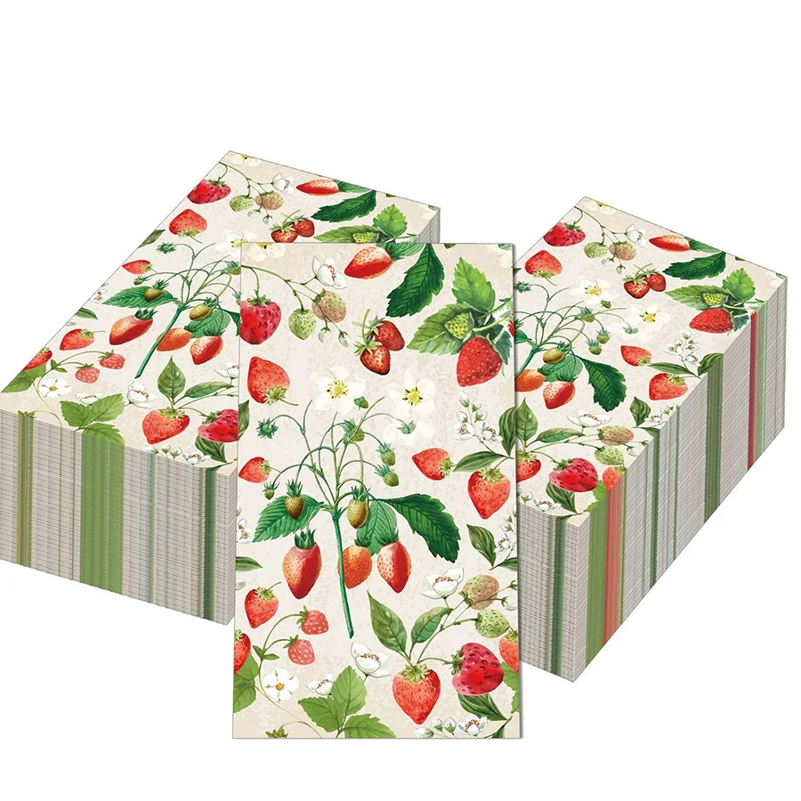 20Pcs Watercolor Red Strawberry Floral Disposable Paper Napkins Fruit Print Guest Napkin Summer Wedding Picnic Table Decoration