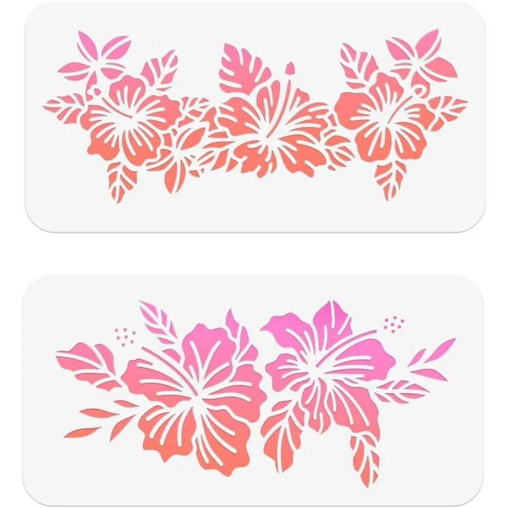 2 Pcs Flower Painting Stencils 11.81x5.9 Inch Hibiscus Stencil Templates for Painting Large Reusable Stencil Drawing Templates