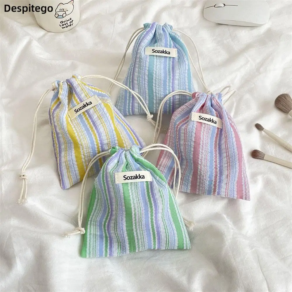 

Portable Fashion Stripe Drawstring Storage Bag Makeup Bag Travel Packing Bag