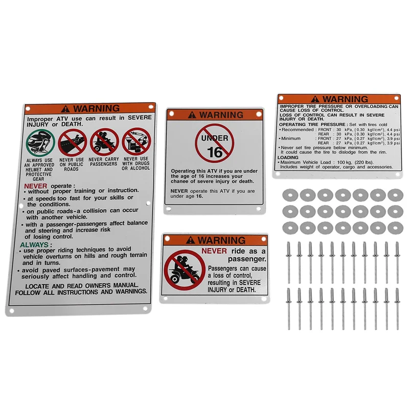 For Yamaha Warning Decals Stickers Labels Aluminum Backed Raptor Blaster Banshee