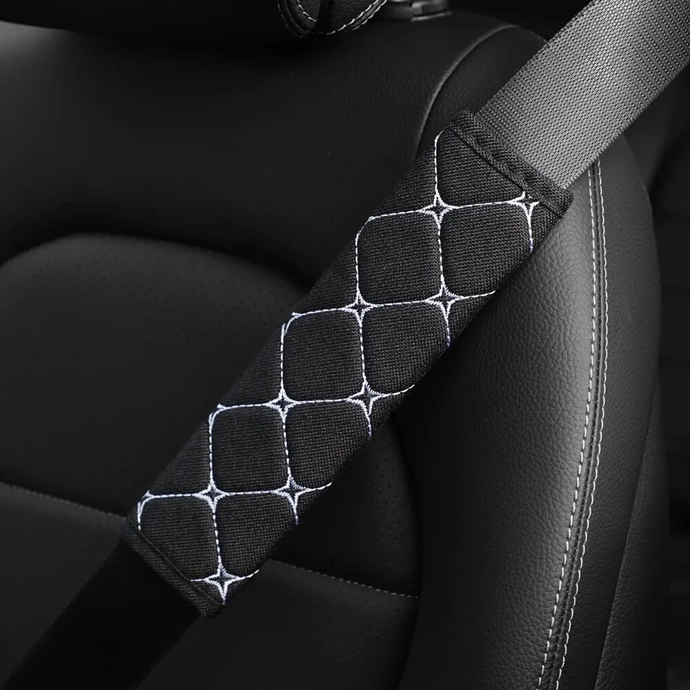 A Linen Embroidered Breathable Fabric Car Seat Belt Shoulder Strap Cover Insurance Strap Cover Car Accessories