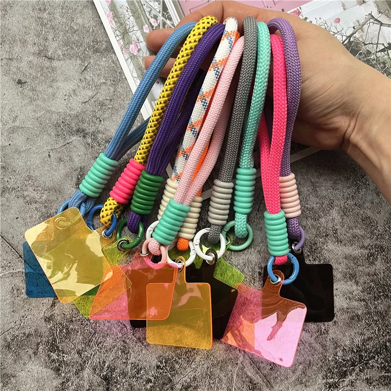 Handschlaufe für Telefon, kontrastierende Farben, Lanyard, Schlüssel, Metall-Schlüsselanhänger, Zubehör mit Patch, Handy-Charm, luxuriöse Handschlaufe