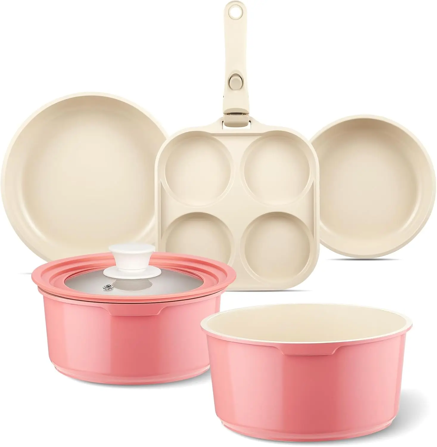 

Ceramic Pots and Pans Set Non Stick, 7 Pcs Nonstick Cookware Set with Detachable Handle RV Camping Induction Kitchen Coo