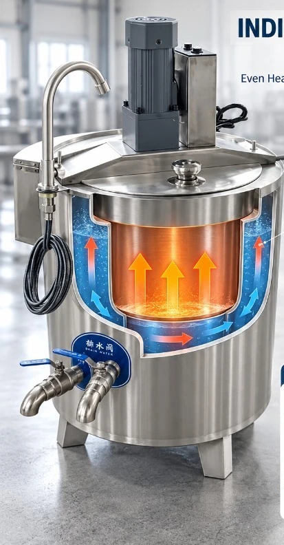 Industrial Cooking Mixer Machine with Indirect Water Jacket Heating for Food Processing