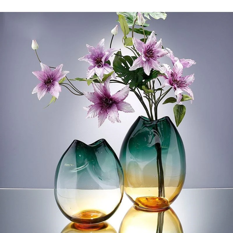Gradient Colorful Glass Vase Hydroponic Flower Pots Desk Decoration Artificial Decorative Floral Arrangement