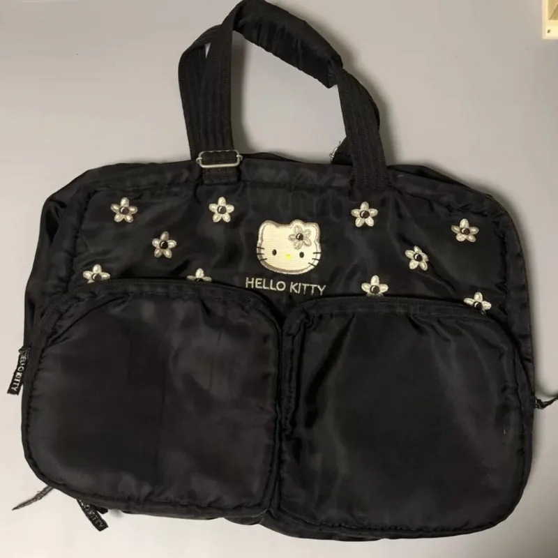 Hello Kitty Sanrio Black Embroidered Hangbags Y2k Large Capacity Tote Makeup Bags Casual Layered Portable Wash Bags For Women