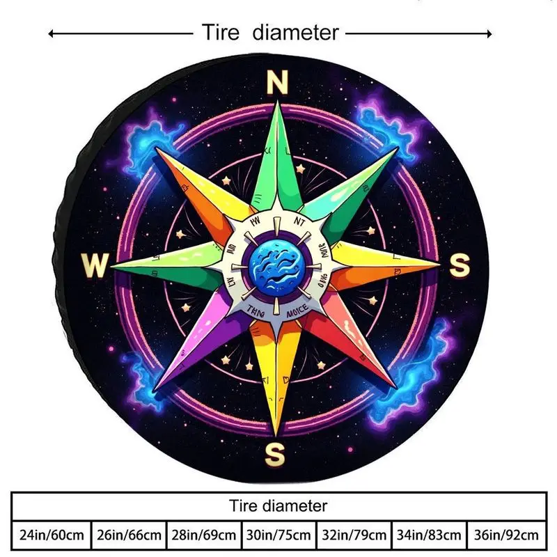 Car Spare Tire Cover With A Cosmic Starry Sky Compass Pattern - Featuring A Unique Iridescent Compass Design, Made Of High-Quali