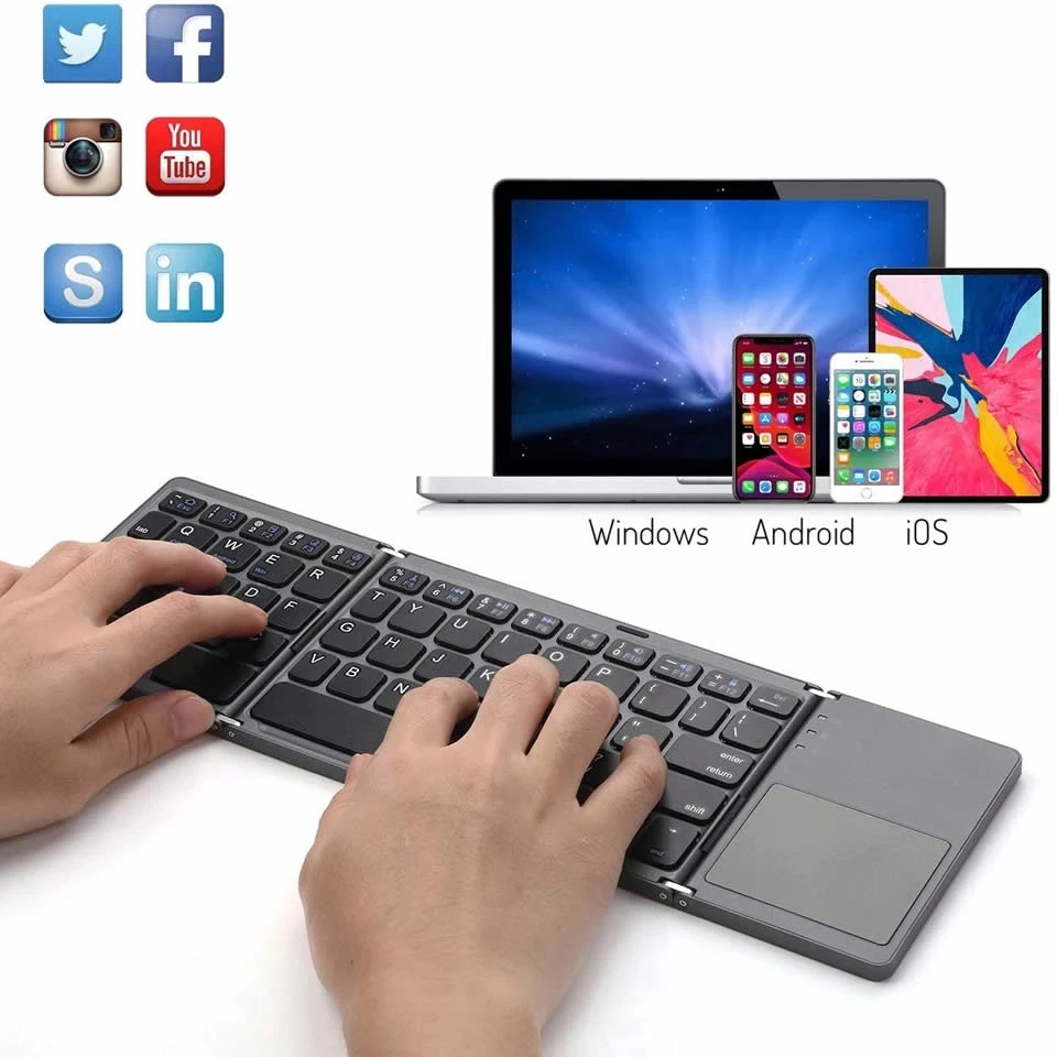 Mini teclado bluetooth, portátil, sem fio, touchpad, para ios, android, windows, ipad, tablet, novo