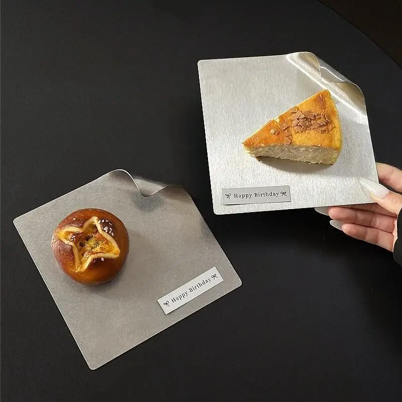 Stainless Steel Dessert Serving Trays Ergonomic Curved Handle BPA Free for Cafe Bakery Birthday Party Display