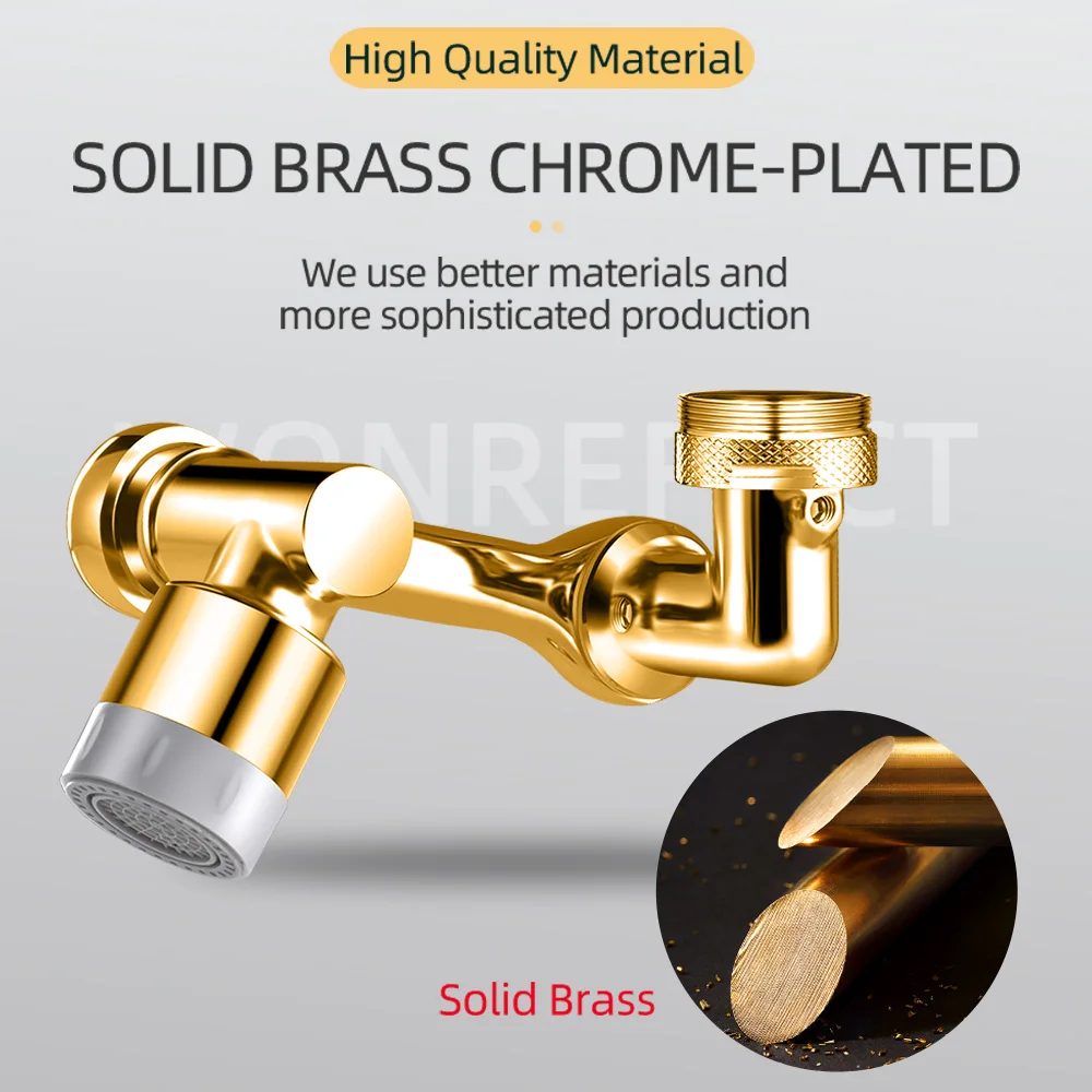 Gold mechanical arm universal faucet face wash basin splash proof extension connector can be rotated bathroom Fauce water nozzle