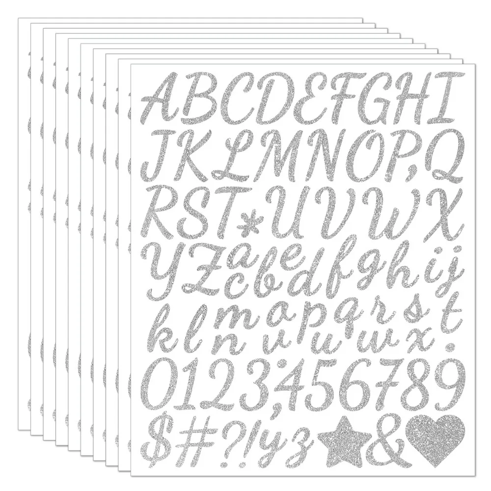 5 Sheets English Letter a-Z Glitter Letter Stickers Sparkling Self Adhesive Alphabet Big Letter Stickers Gold Star