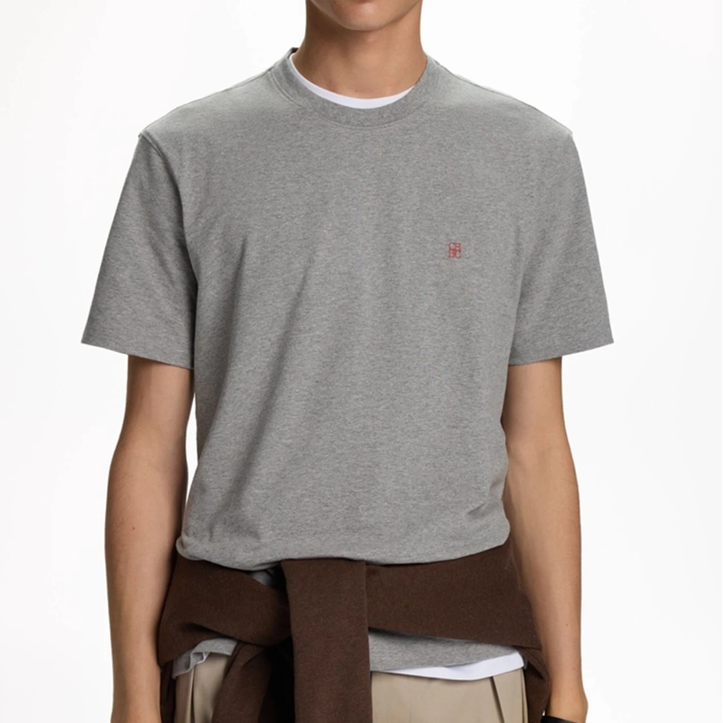 CH Besticktes Einfarbiges Kurzarm-T-Shirt für Herren Rundhals Regular Fit Klassisch Zeitlos Premium-Stoff Lässige Alltags-Oberteile – Detail 10