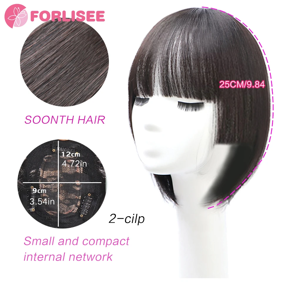 FORLISEE-Extension de Cheveux Synthétiques avec Frange de Coupe Princesse, Fausse Épingle à Cheveux Naturelle Invisible, Style Ji