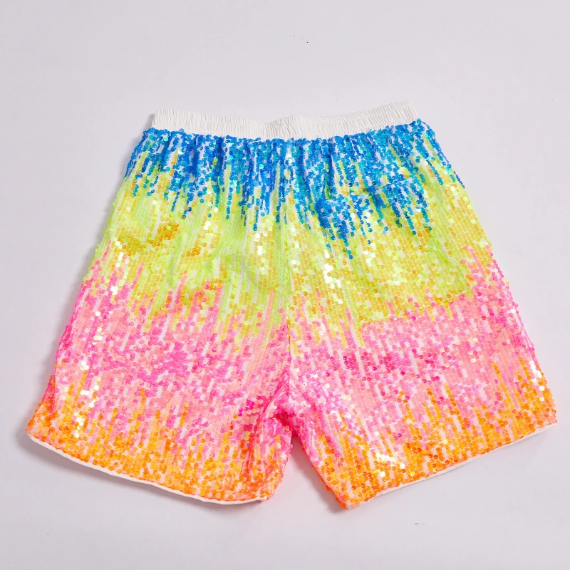 2025 New Elastic Waist Multi-Color Sequin Shorts for Men, Casual Loose-Fitting Trendy Street Style Super Cool Men's Short Pants