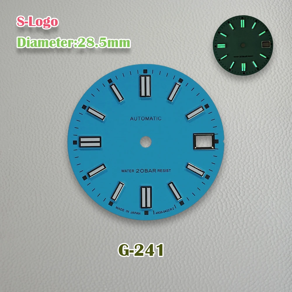 New 28.5mm S Logo NH35/NH36/4R/7S Dial  Suitable For  Japanese Automatic Movement C3 Green Luminous Watch Accessories ﻿