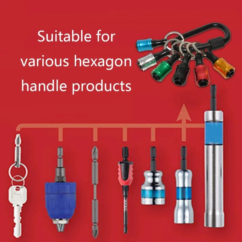 1/4inch Hex Shank Aluminum Alloy Screwdriver Bits Holder Extension Bar Drill Screw Adapter 6pcs Quick Release Keychain
