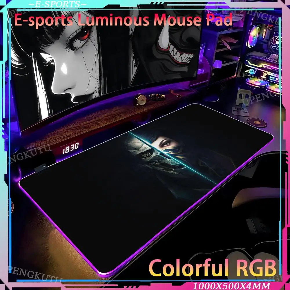 Mouse Pad RGB Luminous desk pad game 1000x500x4mm Cute d_dishonored desk accessories Game console