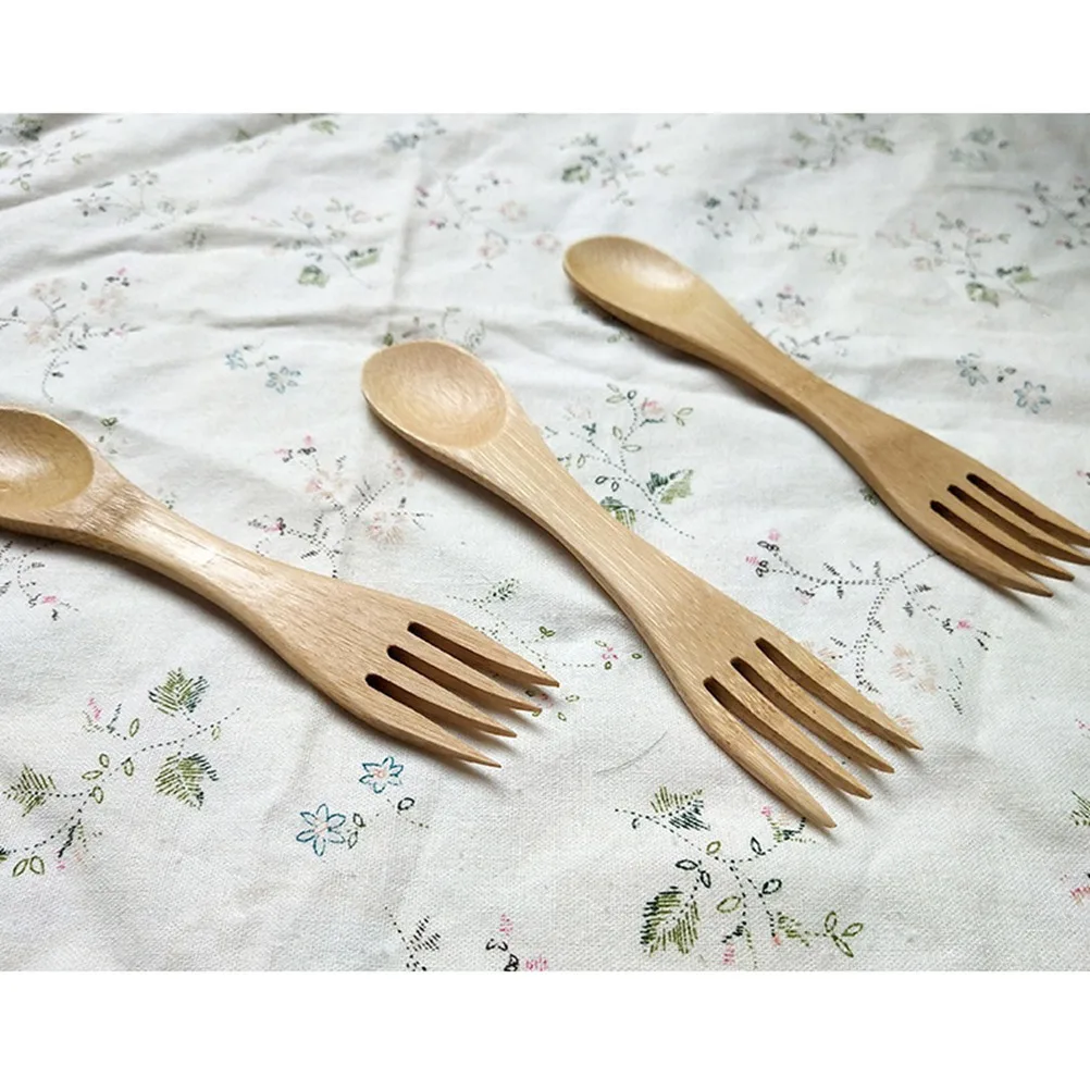 

5 pcs Bamboo For Kids Lightweight Durable Spoon Fork Combo Vintage Design Children Utensils Spork Combo Bamboo Spork Kitchen Bar