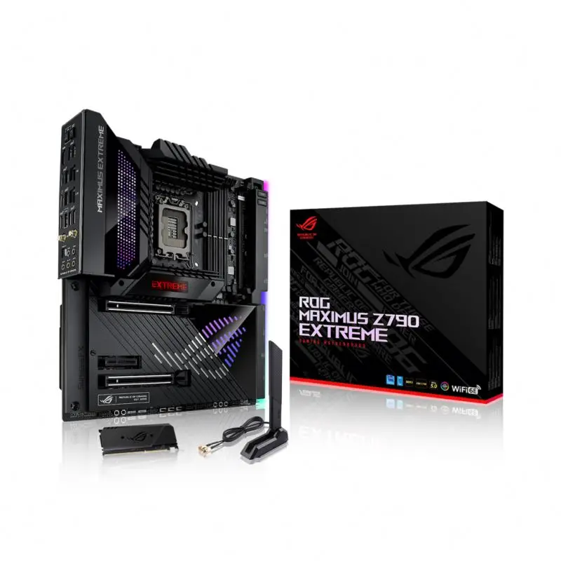 

Материнская плата ROG MAXIMUS Z790 EXTREME формата E-ATX, поддерживает процессоры Intel Core 13-го и 12-го поколений, двойное охлаждение, для настольных ПК