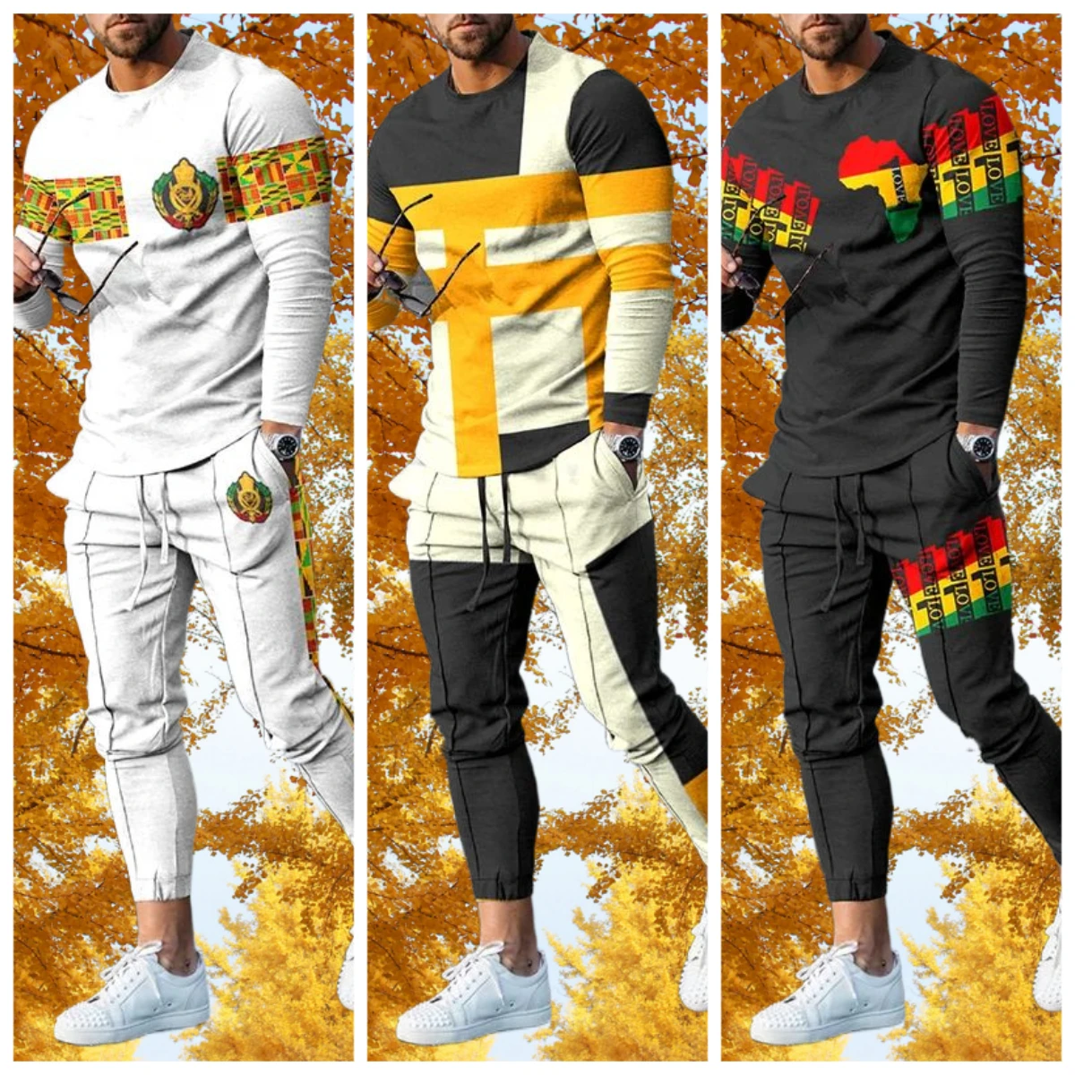 

New Autumn Winter Fashion Men Sets Long Sleeves T-shirt+Trousers O-Neck Sweatshirt Casual Jogger Sportswear 2 Piece Men Clothing
