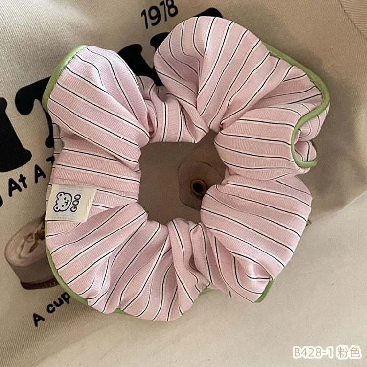 Corbata de pelo coreana Dulce Crema Colon estilo de moda Linda niña Color caramelo Damas a rayas oso Cola de Caballo alta accesorio para el cabello